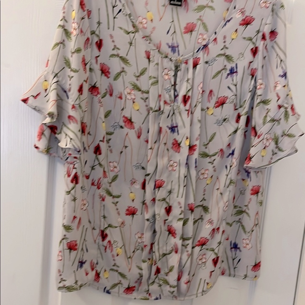 Liz Claiborne Pink and Red Pleated Tie Front Blouse